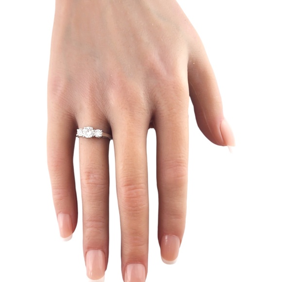 14K White Gold Round Cut Diamond Trinity Style Engagement Ring Size 6 #19025 - Picture 6 of 8